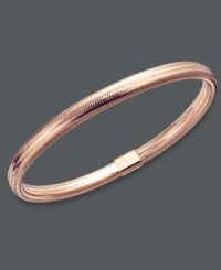 Layer it up for a fresh, new look! This unique bangle bracelet features a rose gold tone silicone setting with a 14k rose gold joint clasp. Approximate diameter: 2-1/2 inches. Layer it up for a fresh, new look! This unique bangle bracelet features a rose gold tone silicone setting with a 14k rose gold joint clasp. Approximate diameter: 2-1/2 inches.