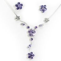 Crystal Flower Necklace and Earring Set (Purple) 3005801 Crystal Flower Necklace and Earring Set (Purple) 3005801