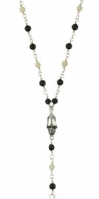 King Baby Skull Men's Chain Link Rosary with Onyx, Ivory Roses and Cross Necklace King Baby Skull Men's Chain Link Rosary with Onyx, Ivory Roses and Cross Necklace