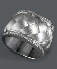 Crisscross chic. The unique woven design on Balissima by Effy Collection's unique band ring adds texture look, while rows of round-cut diamonds at the edges (1/4 ct. t.w.) bring the shine. Crafted in sterling silver. Size 7. Crisscross chic. The unique woven design on Balissima by Effy Collection's unique band ring adds texture look, while rows of round-cut diamonds at the edges (1/4 ct. t.w.) bring the shine. Crafted in sterling silver. Size 7.