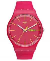 Hot pink for the warm season: an athletic Swatch watch in bold color from the Rubine Rebel collection. Hot pink for the warm season: an athletic Swatch watch in bold color from the Rubine Rebel collection.