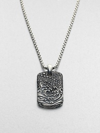 Textural elements in sterling silver enhanced with sophisticated black diamond refines this signature dog tag necklace design.Sterling silverBlack diamondPendant, 1 x 1½Length, about 22Imported Textural elements in sterling silver enhanced with sophisticated black diamond refines this signature dog tag necklace design.Sterling silverBlack diamondPendant, 1 x 1½Length, about 22Imported