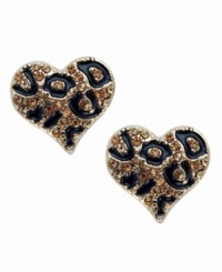 Fall for fierce prints. GUESS earrings feature a wild leopard print design in black enamel and sparkling crystal. Post setting crafted in gold tone mixed metal. Approximate diameter: 1-3/4 inches. Fall for fierce prints. GUESS earrings feature a wild leopard print design in black enamel and sparkling crystal. Post setting crafted in gold tone mixed metal. Approximate diameter: 1-3/4 inches.