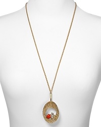 Wear Trina Turk's textured pendant necklace with a cool. casual caftan. The delicate coral cabochon adds a hit of color and extra exoticism. Wear Trina Turk's textured pendant necklace with a cool. casual caftan. The delicate coral cabochon adds a hit of color and extra exoticism.