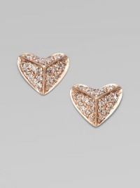 A pretty, heart-shaped design in a pyramid form encrusted with brilliant diamonds. Diamonds, .21 tcw14k rose goldSize, about ¼Post backMade in USA of imported materials A pretty, heart-shaped design in a pyramid form encrusted with brilliant diamonds. Diamonds, .21 tcw14k rose goldSize, about ¼Post backMade in USA of imported materials