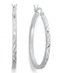 An intricate etched design reflects the light on Giani Bernini's luminous hoop earrings. Crafted in sterling silver. Approximate diameter: 1-1/4 inches. An intricate etched design reflects the light on Giani Bernini's luminous hoop earrings. Crafted in sterling silver. Approximate diameter: 1-1/4 inches.