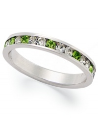 Traditions beautiful stacking ring is perfect when paired with other slim rings, but makes a pretty sparkling statement all its own. Crafted in sterling silver, a thin band features a round-cut gradation of green and clear crystals with Swarovski elements. Size 5-10. Traditions beautiful stacking ring is perfect when paired with other slim rings, but makes a pretty sparkling statement all its own. Crafted in sterling silver, a thin band features a round-cut gradation of green and clear crystals with Swarovski elements. Size 5-10.