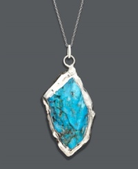The perfect style for the free-spirited girl. This asymmetrical turquoise pendant (25-30 mm) has an earthy look and feel. Setting and chain crafted in sterling silver. Approximate length: 24 inches. Approximate drop: 2-1/2 inches. The perfect style for the free-spirited girl. This asymmetrical turquoise pendant (25-30 mm) has an earthy look and feel. Setting and chain crafted in sterling silver. Approximate length: 24 inches. Approximate drop: 2-1/2 inches.
