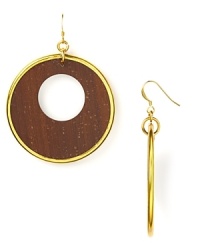 Kenneth Jay Lane's gold-accented wood hoop earrings lend a boho chic finish to your look. Kenneth Jay Lane's gold-accented wood hoop earrings lend a boho chic finish to your look.