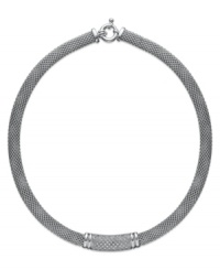 On-trend style with a splash of sparkle. This chic sterling silver mesh necklace features a rectangular center covered in round-cut diamonds (3/4 ct. t.w.). Open-ended bangle slips easily over the wrist. Approximate length: 18 inches. On-trend style with a splash of sparkle. This chic sterling silver mesh necklace features a rectangular center covered in round-cut diamonds (3/4 ct. t.w.). Open-ended bangle slips easily over the wrist. Approximate length: 18 inches.