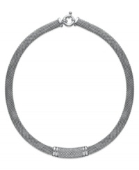 On-trend style with a splash of sparkle. This chic sterling silver mesh necklace features a rectangular center covered in round-cut diamonds (3/4 ct. t.w.). Open-ended bangle slips easily over the wrist. Approximate length: 18 inches.