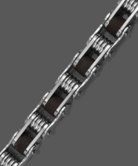 Stylish, yet sporty. The perfect accent for the man who loves activity, this bicycle chain bracelet combines unique elements of stainless steel and black resin. Approximate length: 8-1/2 inches. Stylish, yet sporty. The perfect accent for the man who loves activity, this bicycle chain bracelet combines unique elements of stainless steel and black resin. Approximate length: 8-1/2 inches.