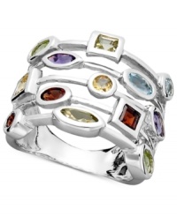 Get instant layers in this colorful-chic cocktail ring. Five rows feature an array of colorful gemstones including citrine (1/4 ct. t.w.), green amethyst (1/6 ct. t.w.), garnet (1/2 ct. t.w.), blue topaz (3/8 ct. t.w.), lemon quartz (1/5 ct. t.w.), amethyst (1/3 ct. t.w.), and peridot (1/4 ct. t.w.). Sizes 6, 7 and 8. Get instant layers in this colorful-chic cocktail ring. Five rows feature an array of colorful gemstones including citrine (1/4 ct. t.w.), green amethyst (1/6 ct. t.w.), garnet (1/2 ct. t.w.), blue topaz (3/8 ct. t.w.), lemon quartz (1/5 ct. t.w.), amethyst (1/3 ct. t.w.), and peridot (1/4 ct. t.w.). Sizes 6, 7 and 8.
