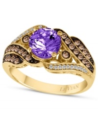 A sumptuous splash of color adorns Le Vian's unique ring. Crafted in 14k gold, a round-cut amethyst (1-1/10 ct. t.w.) shines against a backdrop of white diamond accents and round-cut chocolate diamonds (1/4 ct. t.w.). Size 7. A sumptuous splash of color adorns Le Vian's unique ring. Crafted in 14k gold, a round-cut amethyst (1-1/10 ct. t.w.) shines against a backdrop of white diamond accents and round-cut chocolate diamonds (1/4 ct. t.w.). Size 7.
