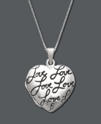 Keep all the secrets of your heart in one safe place. A real locket features the word Love written on its polished sterling silver surface. Approximate length: 18 inches. Approximate drop: 1 inch. Keep all the secrets of your heart in one safe place. A real locket features the word Love written on its polished sterling silver surface. Approximate length: 18 inches. Approximate drop: 1 inch.
