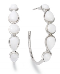 A clean streak. Polished white agate in pear and round cuts (4-8 mm) make a fresh statement on traditional hoop earrings. Set in sterling silver with a post backing. Approximate diameter: 1-1/2 inches. A clean streak. Polished white agate in pear and round cuts (4-8 mm) make a fresh statement on traditional hoop earrings. Set in sterling silver with a post backing. Approximate diameter: 1-1/2 inches.