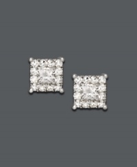 Shape up in flaunt-worthy sparkle. Prestige Unity's stunning stud earrings feature round-cut diamonds (1/2 ct. t.w.) in a polished, 14k white gold post setting. Approximate diameter: 5/8 inch. Shape up in flaunt-worthy sparkle. Prestige Unity's stunning stud earrings feature round-cut diamonds (1/2 ct. t.w.) in a polished, 14k white gold post setting. Approximate diameter: 5/8 inch.