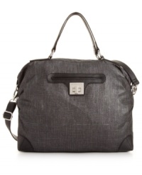 A classic silhouette with contemporary accents effortlessly updates any outfit. This spacious go-anywhere satchel by BCBGeneration features shiny, black hardware and a sleek signature embossed closure for instant edginess. A classic silhouette with contemporary accents effortlessly updates any outfit. This spacious go-anywhere satchel by BCBGeneration features shiny, black hardware and a sleek signature embossed closure for instant edginess.