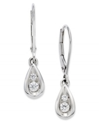 A glimpse of glamour. These petite teardrop-shaped earrings feature two round-cut diamonds each (1/4 ct. t.w.) in a 14k white gold leverback setting. Approximate drop: 1 inch. A glimpse of glamour. These petite teardrop-shaped earrings feature two round-cut diamonds each (1/4 ct. t.w.) in a 14k white gold leverback setting. Approximate drop: 1 inch.
