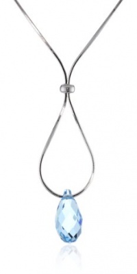 Italian Sterling Silver Aqua Swarovski Crystal Drop Loop Pendant Necklace, 18 Italian Sterling Silver Aqua Swarovski Crystal Drop Loop Pendant Necklace, 18