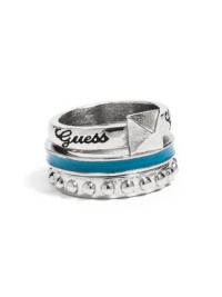 GUESS Three-Piece Silver-Tone Enamel Ring Set, SILVER (7) GUESS Three-Piece Silver-Tone Enamel Ring Set, SILVER (7)