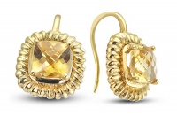 Yellow Gold Plated Silver Frenchwire Earrings With Prong Set, Cushion Cut, Natural Citrine Stones Yellow Gold Plated Silver Frenchwire Earrings With Prong Set, Cushion Cut, Natural Citrine Stones