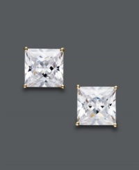Over nine carats worth of brilliant sparkle! Arabella's luminous stud earrings will turn heads with princess-cut Swarovski zirconias (9-3/4 ct. t.w.). Post setting crafted in 14k gold. Approximate diameter: 8 mm. Over nine carats worth of brilliant sparkle! Arabella's luminous stud earrings will turn heads with princess-cut Swarovski zirconias (9-3/4 ct. t.w.). Post setting crafted in 14k gold. Approximate diameter: 8 mm.