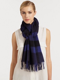 Indulgent cashmere with fringed ends in a signature check pattern. CashmereAbout 14 X 79Dry cleanMade in UK Indulgent cashmere with fringed ends in a signature check pattern. CashmereAbout 14 X 79Dry cleanMade in UK