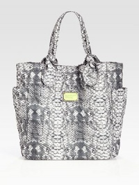 Signature letter stitching defines this printed nylon carryall, finished with oversized pockets and elegantly knotted handles.Shoulder straps, 8 dropMagnetic top closureTwo outside open pocketsOne inside zip pocketTwo inside open pocketsPrinted nylon lining14½W X 15H X 4½DImported Signature letter stitching defines this printed nylon carryall, finished with oversized pockets and elegantly knotted handles.Shoulder straps, 8 dropMagnetic top closureTwo outside open pocketsOne inside zip pocketTwo inside open pocketsPrinted nylon lining14½W X 15H X 4½DImported