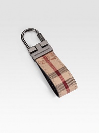 Slim, modern design in iconic check printed leather with logo engraved metal accent.Leather1 x 3Made in Italy Slim, modern design in iconic check printed leather with logo engraved metal accent.Leather1 x 3Made in Italy