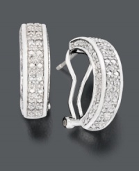Add timeless beauty with a hint of sparkle. Dazzling hoop earrings by Victoria Townsend feature round-cut diamond (1/2 ct. t.w.) along the front and sides. Crafted in sterling silver. Approximate diameter: 3/4 inch. Add timeless beauty with a hint of sparkle. Dazzling hoop earrings by Victoria Townsend feature round-cut diamond (1/2 ct. t.w.) along the front and sides. Crafted in sterling silver. Approximate diameter: 3/4 inch.