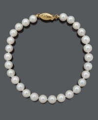 Give her the gift of ultimate luxury. This timeless classic features A+ Akoya cultured pearls (6-6-1/2 mm) and a 14k gold clasp. Approximate length: 8 inches. Give her the gift of ultimate luxury. This timeless classic features A+ Akoya cultured pearls (6-6-1/2 mm) and a 14k gold clasp. Approximate length: 8 inches.