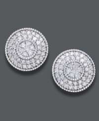 Well-rounded. Traditional button earrings are essential for every woman's jewelry collection, but this circular diamond (1/2 ct. t.w.) cluster version will add some serious glamour to your style. Crafted in 14k white gold, they'll look equally elegant for day or evening. Approximate diameter: 1/4 inches. Well-rounded. Traditional button earrings are essential for every woman's jewelry collection, but this circular diamond (1/2 ct. t.w.) cluster version will add some serious glamour to your style. Crafted in 14k white gold, they'll look equally elegant for day or evening. Approximate diameter: 1/4 inches.