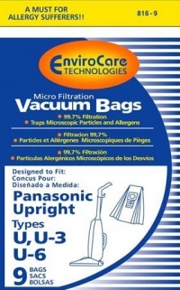 Panasonic Types U, U-3, U-6 Vacuum Bags Microfiltration with Closure - 9 Pack Panasonic Types U, U-3, U-6 Vacuum Bags Microfiltration with Closure - 9 Pack