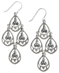 Shimmering chandelier earrings from Lucky Brand add luster to the evening. Crafted from silver-tone mixed metal and adorned with sparkling glass stones, this pair makes a glamorous statement. Approximate drop: 3 inches. Shimmering chandelier earrings from Lucky Brand add luster to the evening. Crafted from silver-tone mixed metal and adorned with sparkling glass stones, this pair makes a glamorous statement. Approximate drop: 3 inches.