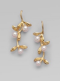 From the Olive Collection. Delicate boughs of 18k gold, sprinkled with white Akoya pearl olives. 7mm white round cultured pearls Quality: A+ 18k yellow gold Ear wire Imported From the Olive Collection. Delicate boughs of 18k gold, sprinkled with white Akoya pearl olives. 7mm white round cultured pearls Quality: A+ 18k yellow gold Ear wire Imported
