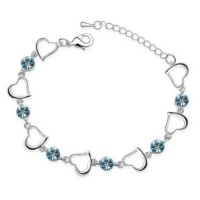 White Gold Plated Hearts Crystals Bracelet - Aqua Blue White Gold Plated Hearts Crystals Bracelet - Aqua Blue