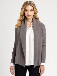 An ultra-cozy knit in luxurious cashmere with an oversized shawl collar. Shawl collarOpen frontRibbed trim at neckline, cuffs and hemAbout 26 longCashmereDry cleanImported An ultra-cozy knit in luxurious cashmere with an oversized shawl collar. Shawl collarOpen frontRibbed trim at neckline, cuffs and hemAbout 26 longCashmereDry cleanImported