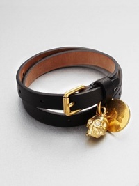 Supple leather style in a double wrap design embellished with a sparkling Swarovski crystals accented skull detail. LeatherSwarovski crystalsBrassLength, about 16Buckle closureMade in Italy Supple leather style in a double wrap design embellished with a sparkling Swarovski crystals accented skull detail. LeatherSwarovski crystalsBrassLength, about 16Buckle closureMade in Italy
