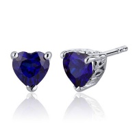 2.00 Carats Blue Sapphire Heart Shape Stud Earrings in Sterling Silver Rhodium Nickel Finish 2.00 Carats Blue Sapphire Heart Shape Stud Earrings in Sterling Silver Rhodium Nickel Finish