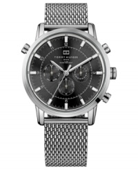 An industrial-inspired mesh bracelet adds toughness to this Tommy Hilfiger watch. An industrial-inspired mesh bracelet adds toughness to this Tommy Hilfiger watch.