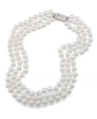 Perfect with an evening gown or a power suit, Carolee pearls enhance any look. Necklace features three rows of polished white glass pearls (8 mm) with a silver tone mixed metal clasp. Approximate length: 16 inches. Perfect with an evening gown or a power suit, Carolee pearls enhance any look. Necklace features three rows of polished white glass pearls (8 mm) with a silver tone mixed metal clasp. Approximate length: 16 inches.