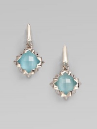 From the Superstud collection. Striking yet delicate, milky blue quartz is faceted in polished sterling silver pyramids.Blue quartz Sterling silver Drop, about 1¼ Omega clasp Imported