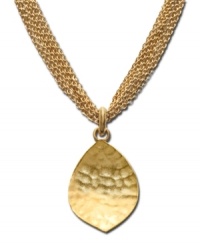 Embrace effortless style. This fluid-flowing leaf necklace from the Lauren by Ralph Lauren Collection features four delicate chains with a textured leaf drop pendant. Crafted in gold tone mixed metal. Approximate length: 18 inches. Approximate drop: 1-1/2 inches. Embrace effortless style. This fluid-flowing leaf necklace from the Lauren by Ralph Lauren Collection features four delicate chains with a textured leaf drop pendant. Crafted in gold tone mixed metal. Approximate length: 18 inches. Approximate drop: 1-1/2 inches.