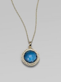 From the Lollipop Collection. Color surrounded by shimmer, from a faceted blue topaz, framed in diamonds, hanging on a graceful chain. Blue topaz Diamonds, 0.14 tcw 18k yellow gold Chain length, about 16 with 2 extender Pendant diameter, about ½ Lobster clasp Imported From the Lollipop Collection. Color surrounded by shimmer, from a faceted blue topaz, framed in diamonds, hanging on a graceful chain. Blue topaz Diamonds, 0.14 tcw 18k yellow gold Chain length, about 16 with 2 extender Pendant diameter, about ½ Lobster clasp Imported