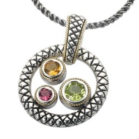 925 Silver, Citrine, Peridot & Rubelite Modern Circles Pendant with 18k Gold Accents