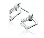 CleverSilver .925 Sterling Silver Designer Triple Diamond Wire Huggie Post Back Earrings - 14.00 x 12.00mm CleverSilver .925 Sterling Silver Designer Triple Diamond Wire Huggie Post Back Earrings - 14.00 x 12.00mm
