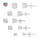 Sterling Silver CZ Stud Earrings, Set of 5, 3mm-7mm, 6ct