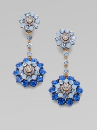 A truly stunning piece with a radial design of Swarvoski crystals and rhinestones in beautifully tonal colors. Swarvoski crystalsGlass stonesBrass and pewterDrop, about 3½Clip-on backMade in USA A truly stunning piece with a radial design of Swarvoski crystals and rhinestones in beautifully tonal colors. Swarvoski crystalsGlass stonesBrass and pewterDrop, about 3½Clip-on backMade in USA