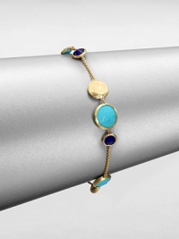 From the Jaipur Resort Collection. Vivid turquoise, gold-flecked lapis and freeform discs of 18k gold with a rich brushstroke texture are all dotted along a delicate chain in this oh-so-elegant design.Lapis and turquoise18k yellow goldLength, about 7Lobster claspMade in Italy From the Jaipur Resort Collection. Vivid turquoise, gold-flecked lapis and freeform discs of 18k gold with a rich brushstroke texture are all dotted along a delicate chain in this oh-so-elegant design.Lapis and turquoise18k yellow goldLength, about 7Lobster claspMade in Italy